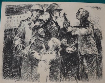 Lutz  Heyder , 1950 - 2000 , Dibujo original , 1970 , firmado , militares , drawing german