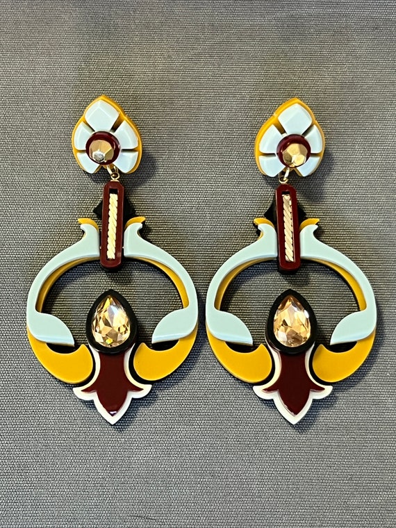 Gissa Bicalho Art Deco Style Acrylic Earrings Signed
