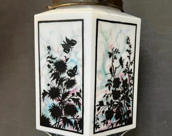 Art Deco ceiling lamp, hexagonal opaline glass, circa 1925
