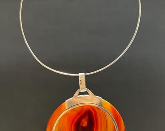 Gargantilla choker de plata de ley 925 , Francia , con gran Ágata cornalina de 10 cm.