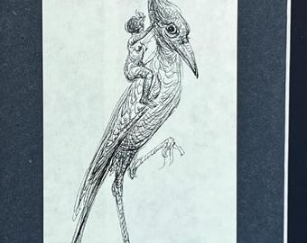 Roberto Fabelo, Cuba, original ink drawing signed from 1998,