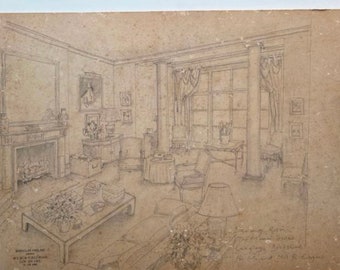 Nicholas Haslam, original drawing, room project, London.