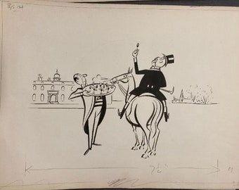 Moss Bros , Illustrations pen & ink drawings  , 1960 aprox. Signed  Douglas , London
