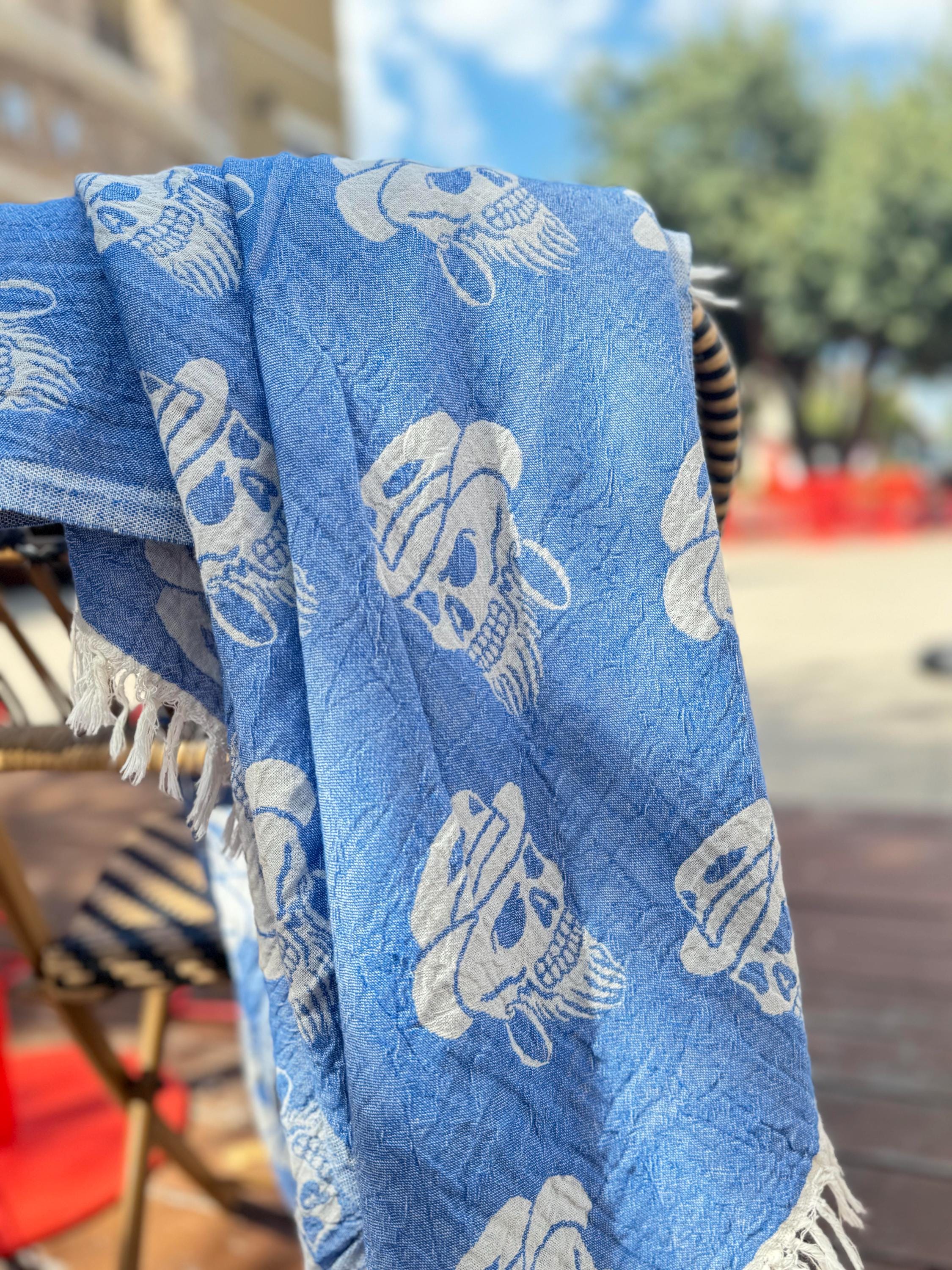 Écharpe Alexander McQueen Motif Crâne - Soie Perwinkle/Bleu - Neuve Avec étiquettes