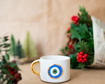 24k Gold Evil Eye Kaffeetasse: Handgemachte Keramik-Keramik-Tasse