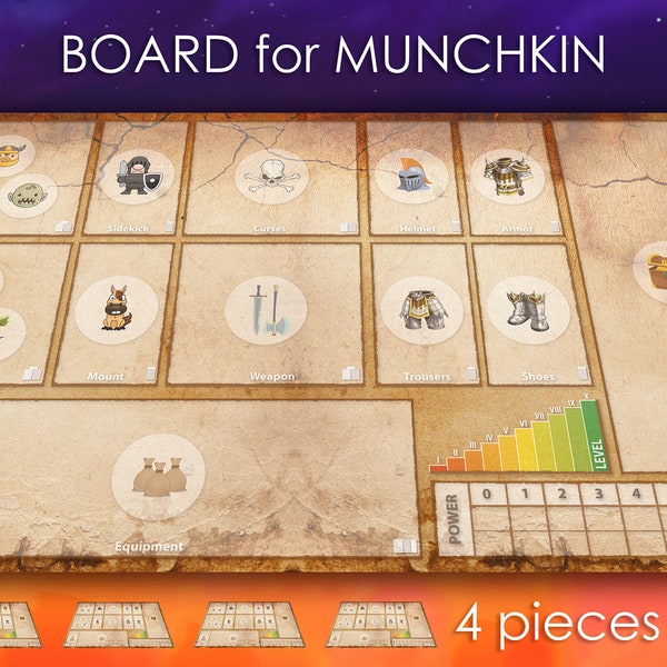 Munchkin Four Gameboard Spielbrett Matte Neue einzigartige CCG Karte LKG PlayMat 4x Stück