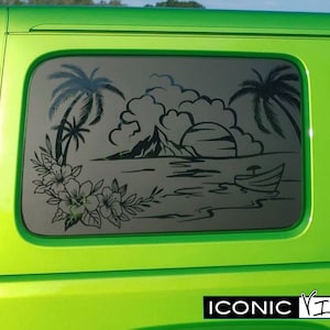 Jeep Hard Top Window Decal: Beach Scene Decal with Palms