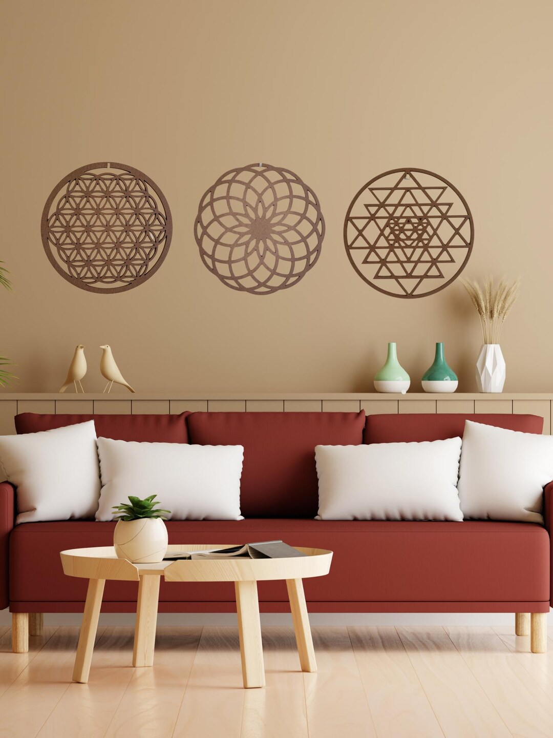 Sacred Geometry Wood Wall Art Set: Sri Yantra, Flower of Life, Torus - Etsy