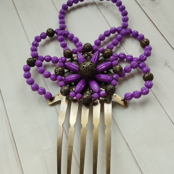 Grand peigne violet fait main pour le flamenco. Bronze et violette. Ancien