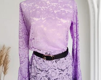 Violet lace flamenco blouse with ruffled sleeves. New