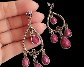 Bronze and dark pink Flamenco earrings. Vintage.