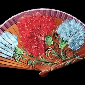 Signed Spanish wooden fan. Handmade and hand-painted. Vintage