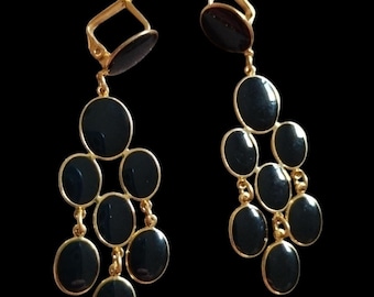 Long flamenco earrings. Gold and black.