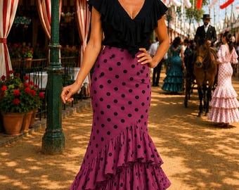 Gonna da flamenco, a pois con quattro balze. Nuova
