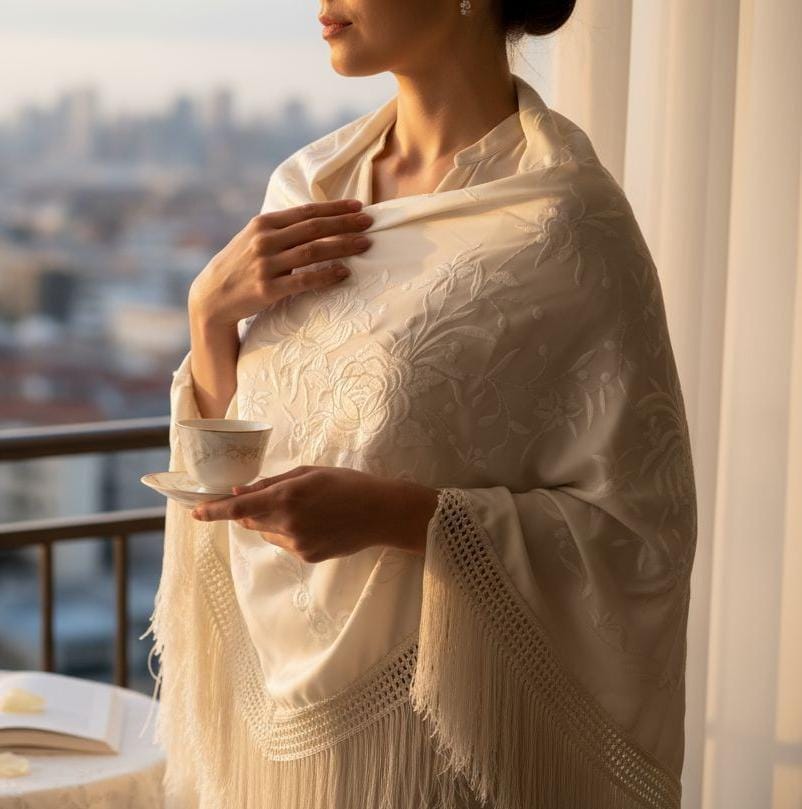 フラメンコ 刺繍シージョ オフホワイトxマルチカラー花柄刺繍 オフ