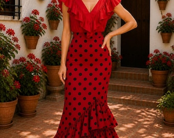 Flamenco-Rock im Polka-Dot-Stil mit vier Rüschen. Neu