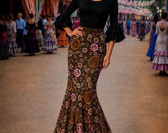 Flamenco skirt with pleats (gored skirt), Andalucia model. Various prints to choose from. New