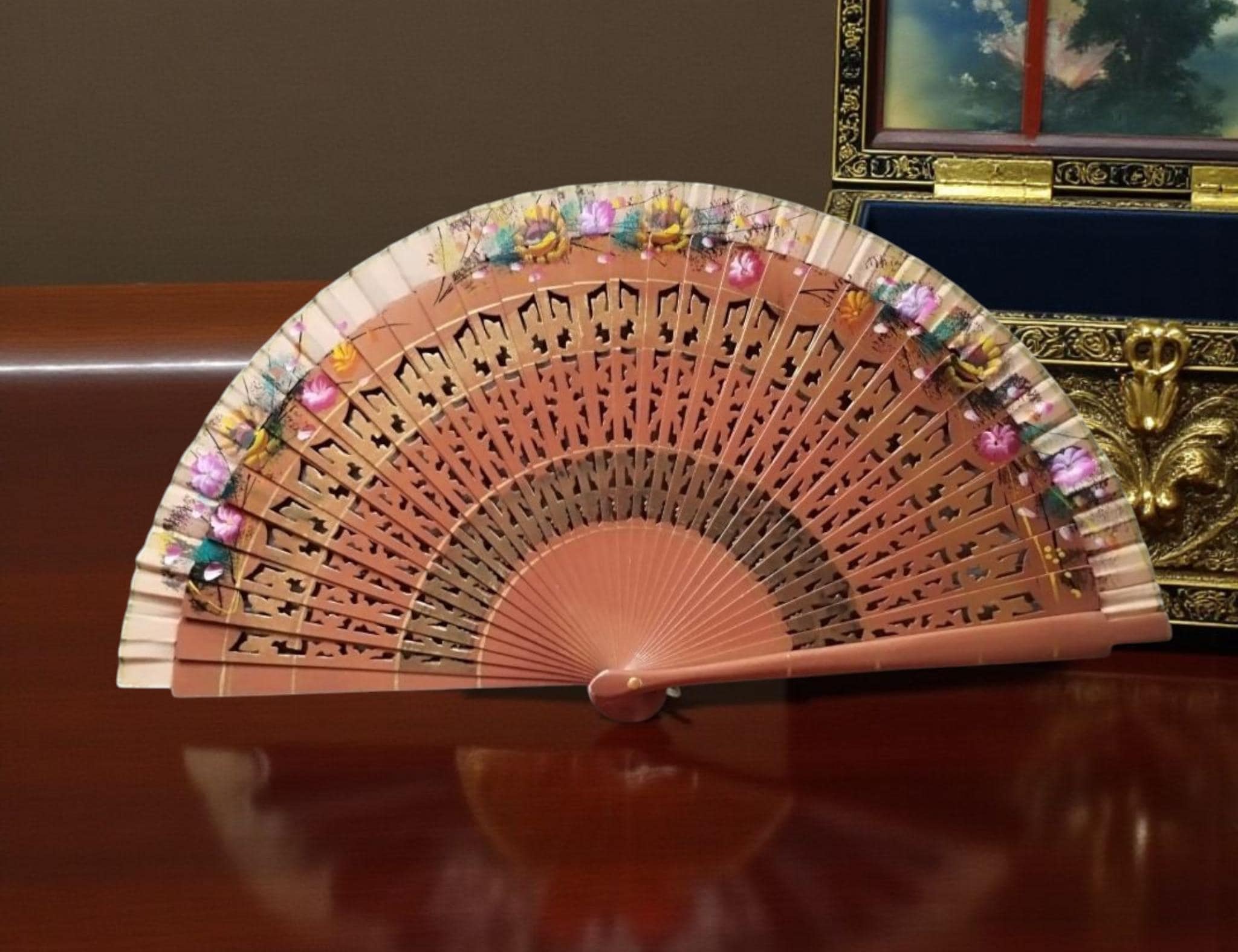 Spanish Cherry Wood Fan. Handmade and Hand-painted. Vintage. - Etsy