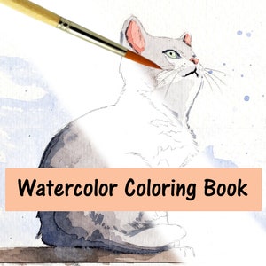 Cute Cats Watercolor Coloring Book for kids or adult Coloring Book with paint along video tutorials for watercolor painting on thick paper