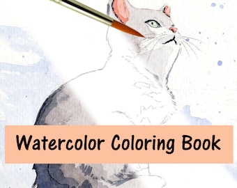 Cute Cats Watercolor Coloring Book for kids or adult Coloring Book with paint along video tutorials for watercolor painting on thick paper