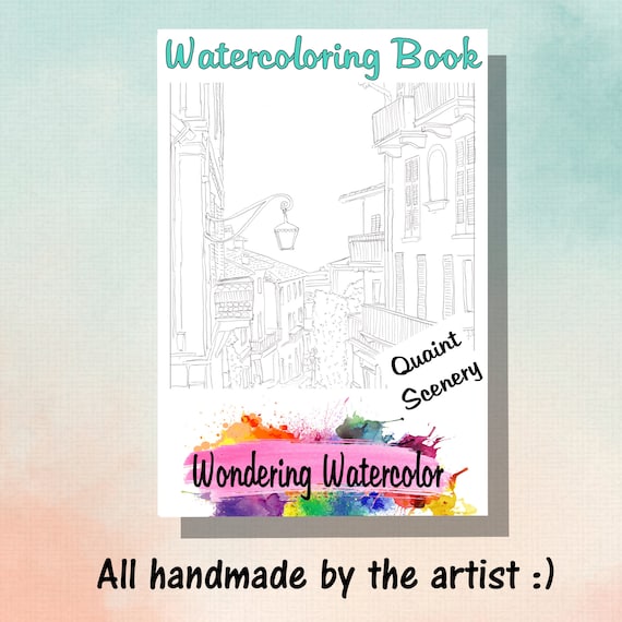 Travel Watercolor Coloring Book Handmade Illustration Adult Coloring Book,  Workbook Gift 