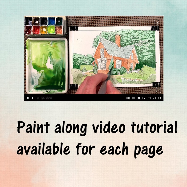 Watercolor Coloring Kit Paint Along Activity Book With Quaint - Etsy