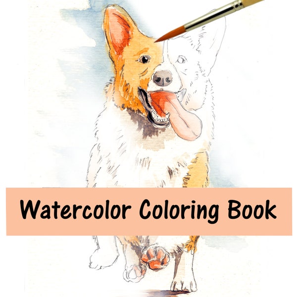 Cute Dogs Watercolor Coloring Book for kids or adult Coloring Book with paint along video tutorials for watercolor painting on thick paper