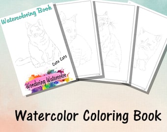Handmade Watercolor Coloring Book: Sketch Style Cats, Paint Along Activity