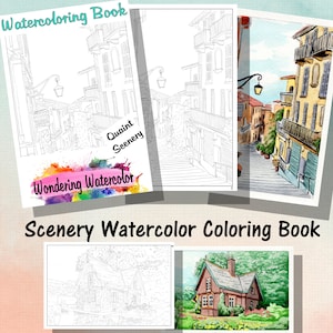 Watercolor Coloring Kit Paint Along Activity Book With Quaint Scenery Theme  Handmade Coloring Book for Kids and Adults Great as a Gift 