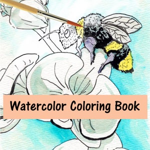 Plants and Flowers Watercolor Coloring Book for kids or adult Coloring Book with paint along video tutorials made with thick 140lbs paper