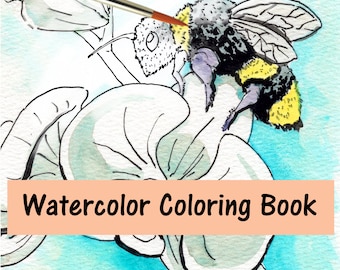 Plants and Flowers Watercolor Coloring Book for kids or adult Coloring Book with paint along video tutorials made with thick 140lbs paper