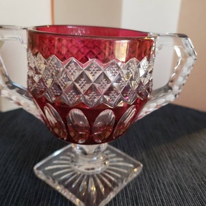 Depression glass.Ruby red and glass creamer and sugar set -Free Shipping