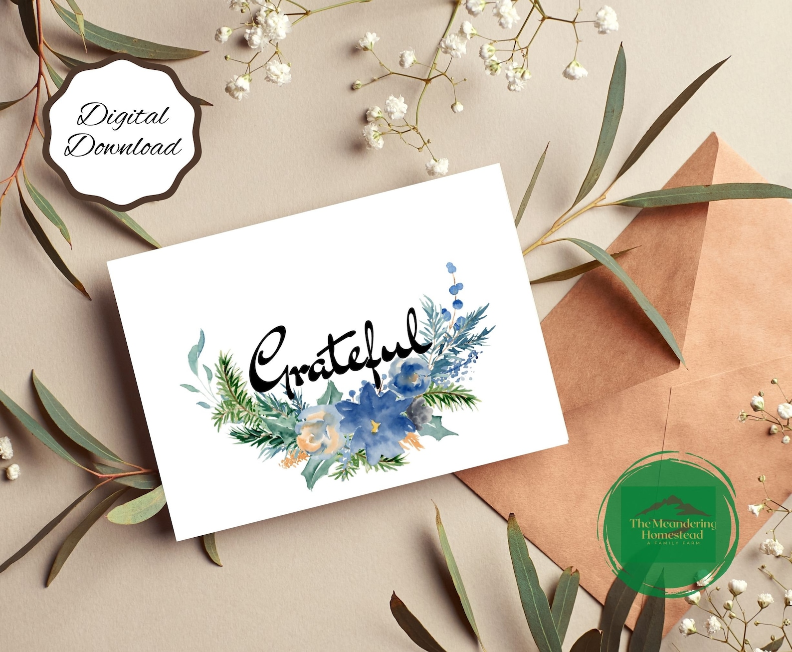 Printable Grateful Card Instant Download 7x5 Inch Card - Etsy