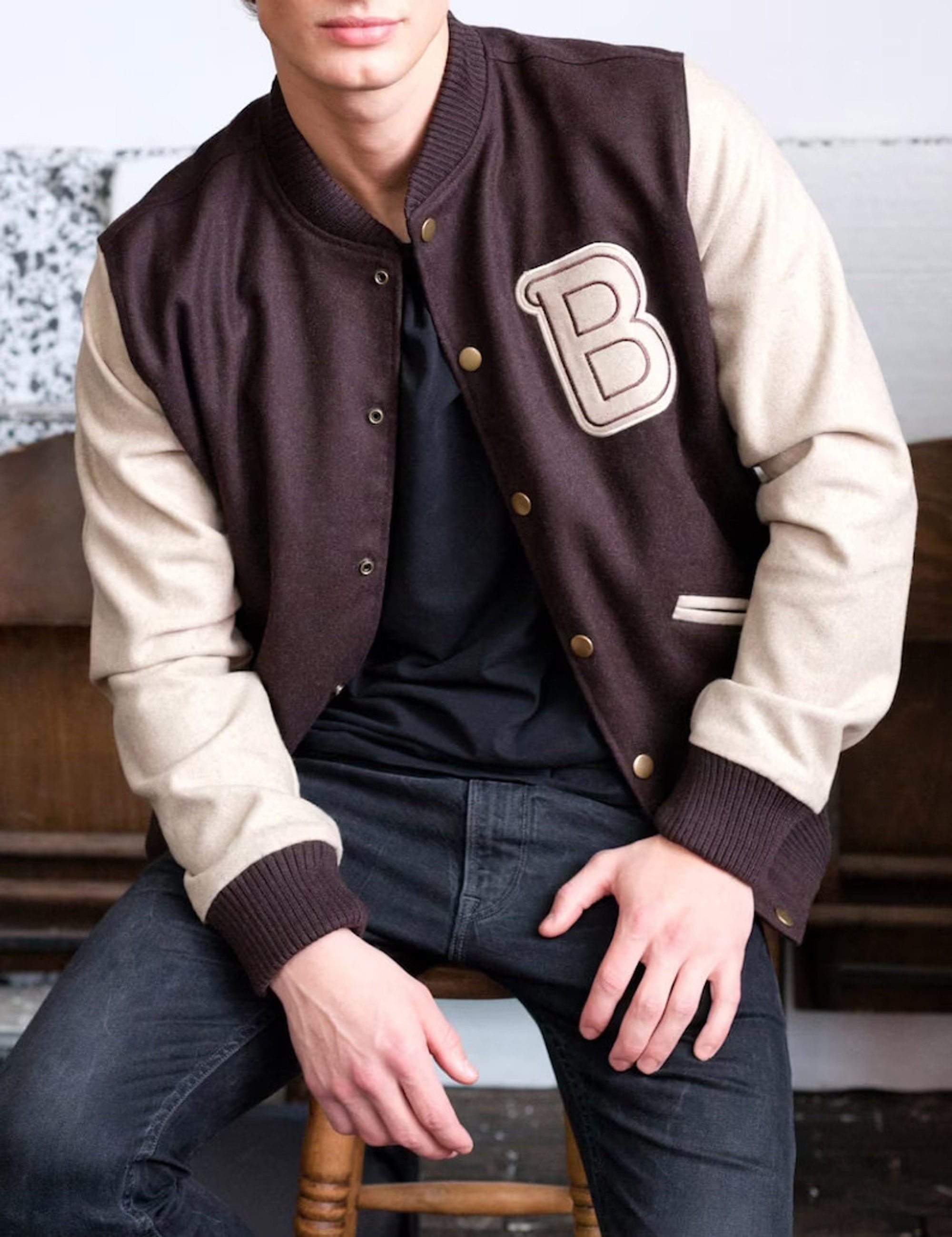 Men's Embroidered Hip Hop Varsity Jacket with Leather Sleeve - Jackets  Masters