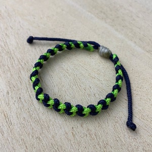 Seattle Football Season Bracelet, Navy and Neon Green Bracelet Braided Thin Sport Team, Birthday Gift for Her Him Family Friend Seahawks Fan