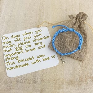 Prostate Cancer Bracelet, Awareness Light Blue Braided Bracelets, Hope Ribbon Charm, Cancer Survivor Gift, Warrior Support Wristband