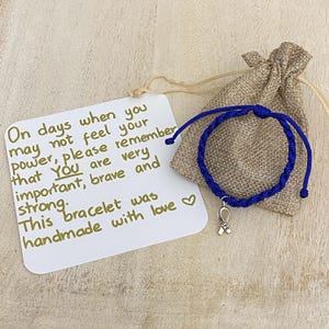 Colon Colorectal Cancer Bracelet, Awareness Blue Braided Bracelets, Hope Ribbon Charm, Cancer Survivor Gift, Warrior Support Wristband