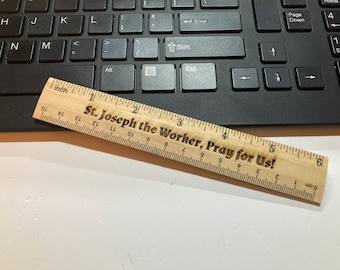 Prayer to St. Joseph the Worker | Natural Pine Wood Ruler | Laser Engraved | Wood Burning | Catholic Saints | Catholic Prayers