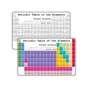 May include: Two colorful periodic tables of the elements, printed on a white background. The tables are labeled "Pocket Science" and include the copyright information "Copyright © 2023 SercelPress™ Printed in the USA by sercel.shop".