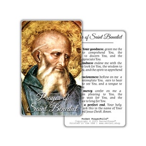 Prière de Saint Benoît : Pocket PrayerFulls™ | Cartes de prière portefeuille durables | Prières catholiques