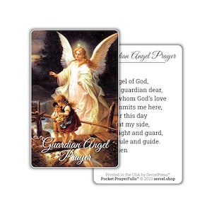 Prière de l'ange gardien — Ange de Dieu, mon cher gardien | Pochette PrayerFulls™ | Des cartes sacrées sans compromis, conçues pour durer. Soutenu à vie