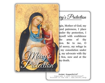 Oración por la protección de María: Tarjetas de oración de bolsillo™ / Tarjetas de oración resistentes para billetera / Oraciones católicas