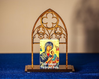 Gothic Cathedral Holy Card Display - Wood Stand for Pocket PrayerFulls™ Holy Cards - Catholic Desk, Shelf, Prayer Corner - Made in USA