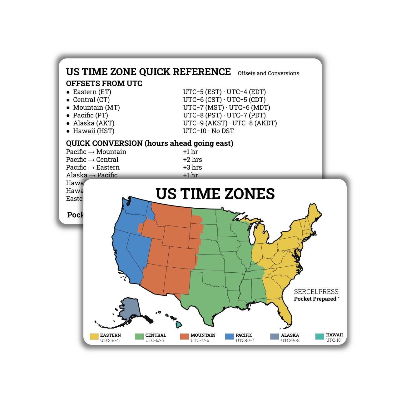 US Time Zone Map Wallet Card – Time Conversion Reference – Waterproof ...