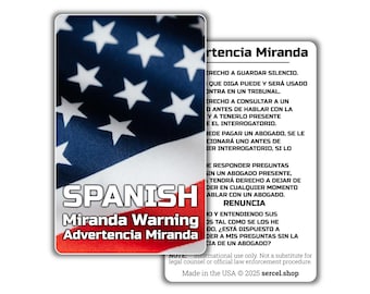 Miranda Warning Card in Spanish – Wallet/Pocket Card  – Know Your Rights Card for Police, Legal Aid, Law Enforcement, Attorneys, Made in USA