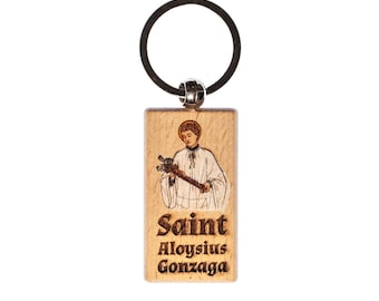 Saint Aloysius Gonzaga, Hand-colored, Solid Wood Keychain