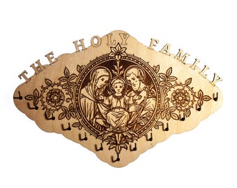 Gran colgador de rosario de la Sagrada Familia, 13 ganchos, 29,8 x 19,7 cm, fabricado en EE. UU., Sagrada Familia de Jesús, María y José, Catholic Living