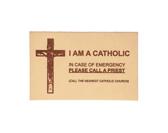 Genuine Leather Pocket Card—I am a Catholic—In Case of Emergency Please Call a Priest | Uncompromising Holy Cards — Built to Last.