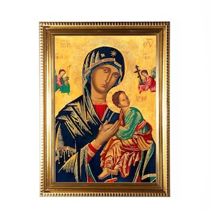 Our Lady of Perpetual Help, Hand-Framed Original Design—Restored Antique Artwork—Gold Frame, Wall Decor, Blessed Virgin, 5x7, 8x10