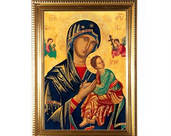 Our Lady of Perpetual Help, Hand-Framed Original Design—Restored Antique Artwork—Gold Frame, Wall Decor, Blessed Virgin, 5x7, 8x10